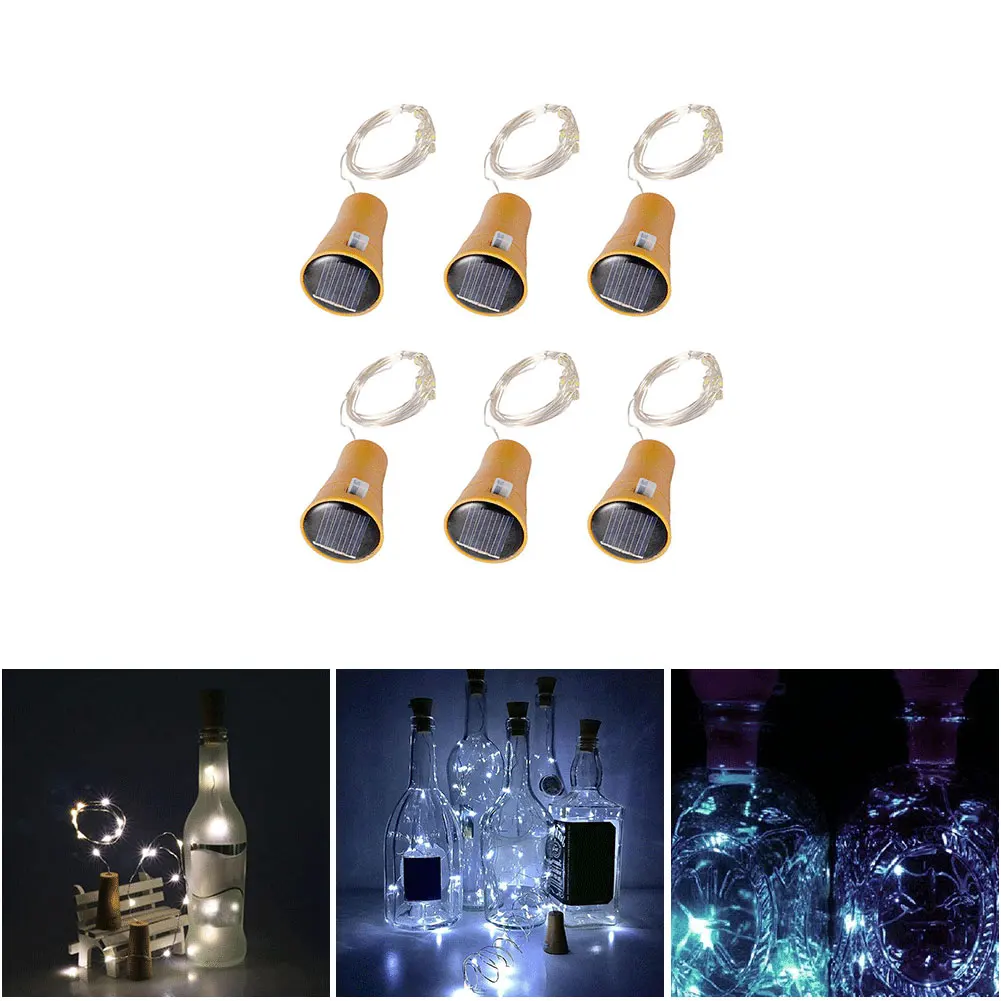 

6PCS Copper Wire LED Garland Solar Powered Cork Wine Bottle Lights Festival Party Wedding Garland Outdoor Light 1M Copper Wire