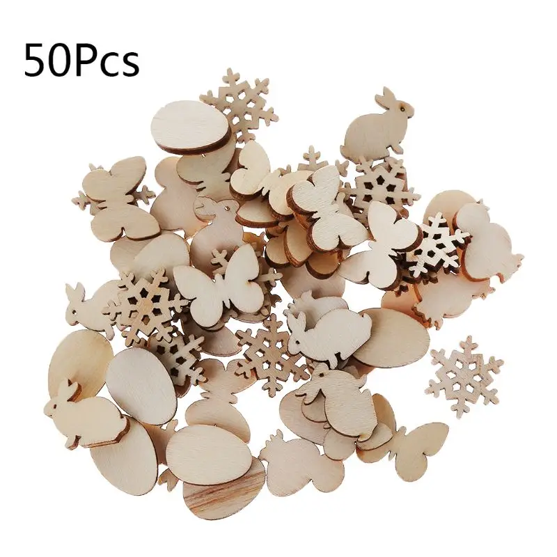 

50pcs Laser Cut Wood Easter Egg And Rabbit Embellishment Wooden Shape Craft Wedding Decor
