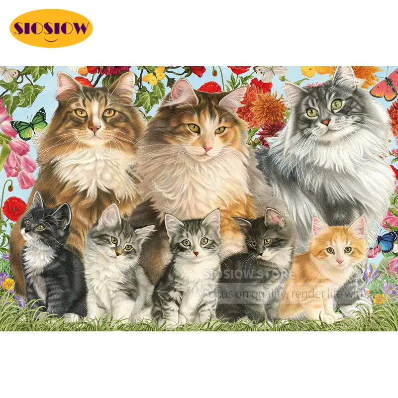Хрустальные стразы 5d алмазная Картина кошки и котята вышивка крестиком 3d