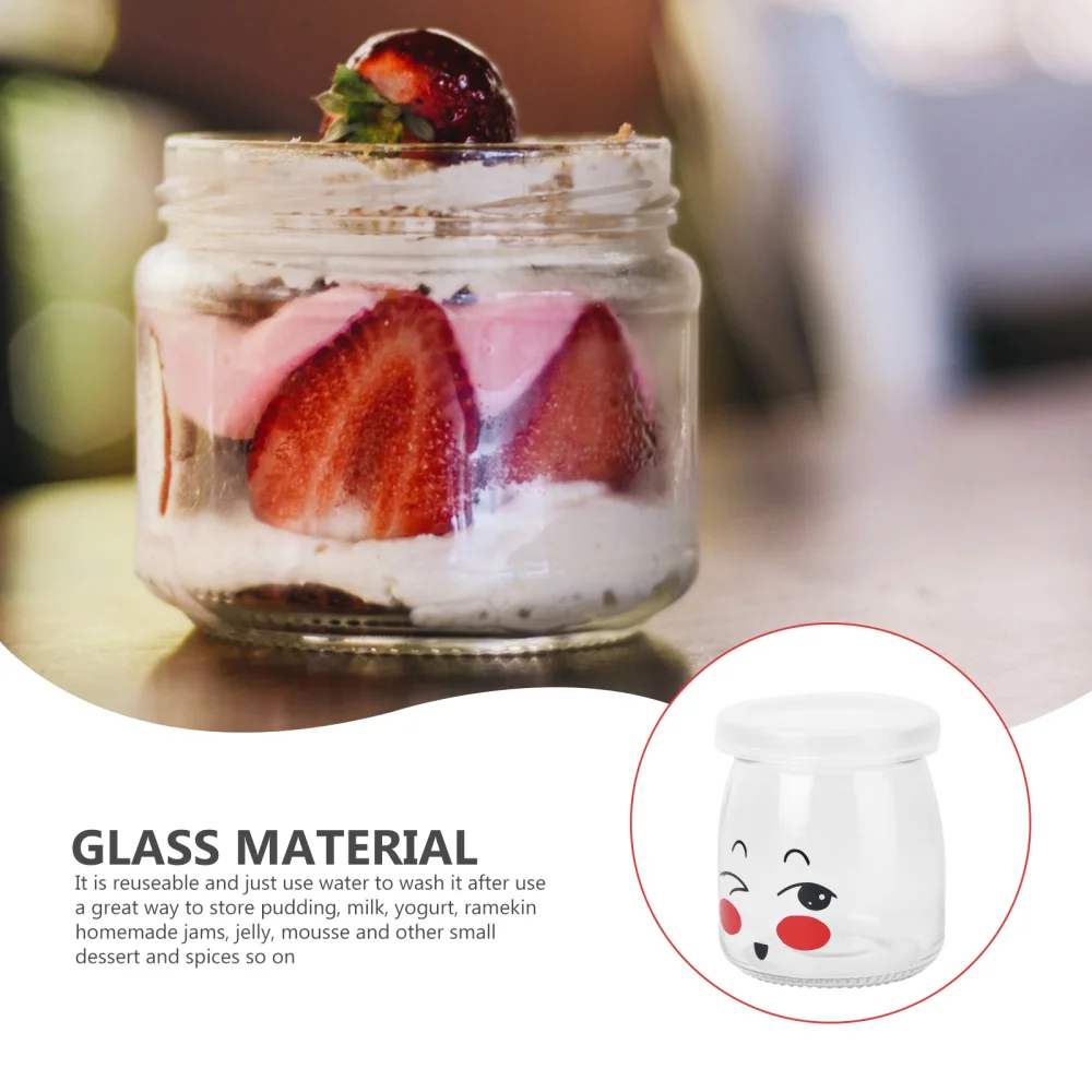 

10pcs 150ml Lovely Pudding Bottle Glass Heat-resistant Yogurt Containers Cup Jelly Jar for Home Shop (Random Pattern)