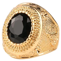 punk mens gold color big black oval geometric crystal rhinestone zircon finger ring for male party jewelry size 6 13