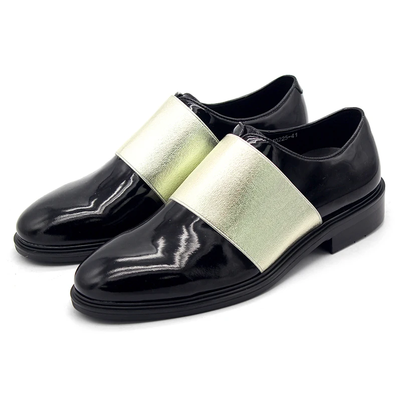 

England Style Pointed toe Black Men Shoes Casual Men's Shoes Genuine leather Slip on elastic cord Business Shoes