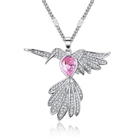 fashionable womens silver inlaid drop shaped crystal diamond hummingbird pendant clavicle chain jewelry