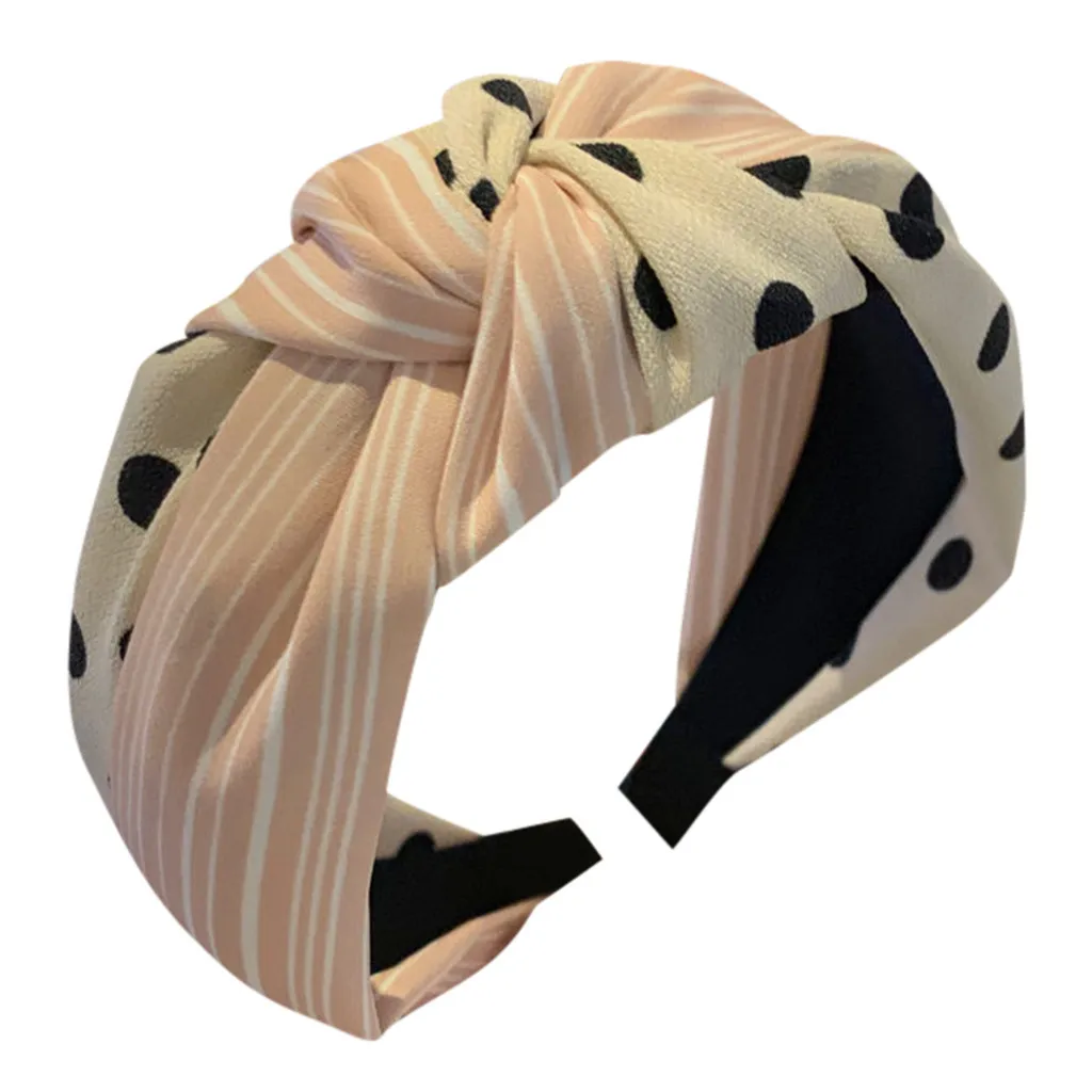 Милая повязка на голову в полоску горошек с крестиком простая элегантная женская