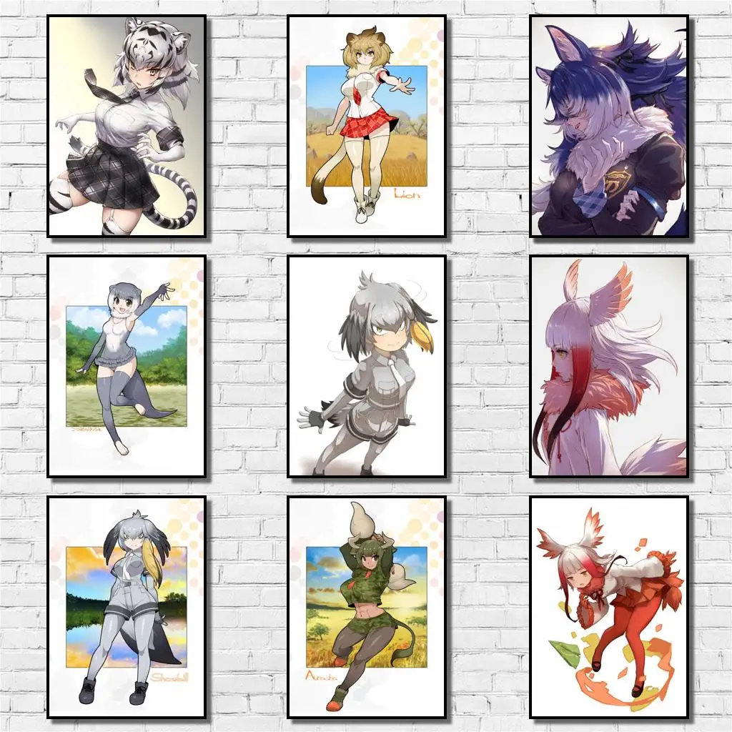 

50 Дизайнов, Постер Kemono Friends из белой бумаги, маскарадная Наклейка на стену для кофейного домика, бара, том 2