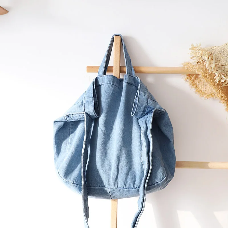 

Women Portable Canvas Bag Solid Color Literature One-shoulder Denim Handbags Oversize Simple Casual Denim Messenger Bag