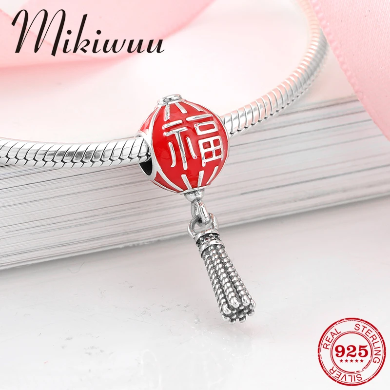 Серебро 925 пробы красная эмаль китайский фонарь изящный кулон бусы изготовление