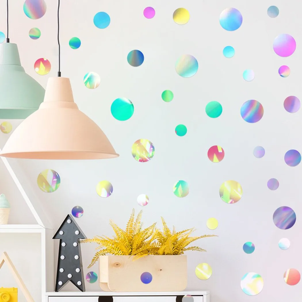 

1pc PET Wall Sticker Laser Film Reflective Colorful Carved Wall Stickers DIY Circle Combination Glass Wall Stickers 19*28cm