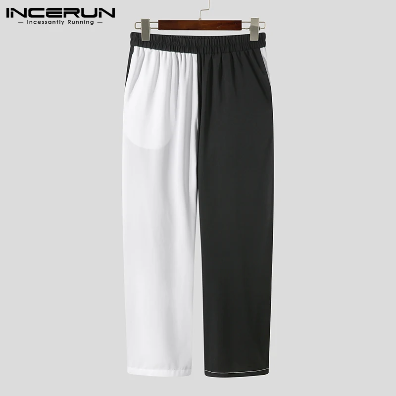 

INCERUN 2021 мужские брюки в стиле пэчворк, джоггеры с эластичным поясом, уличная одежда, корейская мода, прямые брюки, мужские свободные повседне...