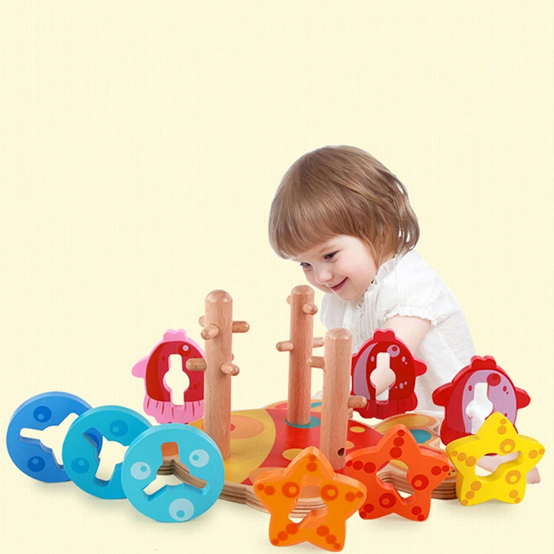 

ChildrenIntelligence Matching DIY Toy Fish Classification Rotation Wooden Block Learing Education Geometric 3 Column Blocks