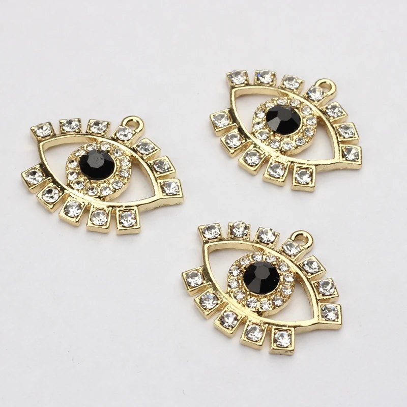 

20mm 6pcs/lot Zinc Alloy With Glass Rhinestone Demon Eye Charms For DIY Fashion Pendant Earrings Jewelry Making Accessories