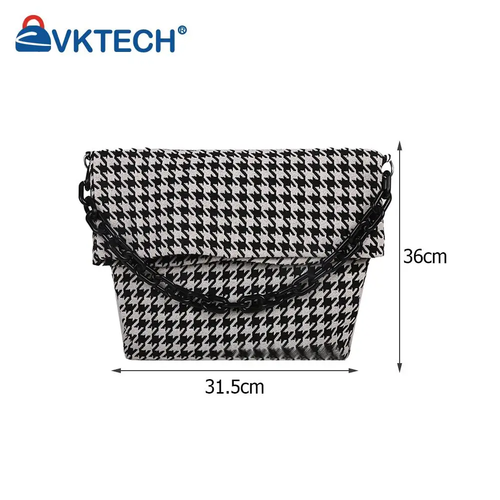 

Fashion Women Jacquard Canvas Houndstooth Printing Shoulder Shopping Bag Casual Ladies Chain Large Capacity Tote Handbags