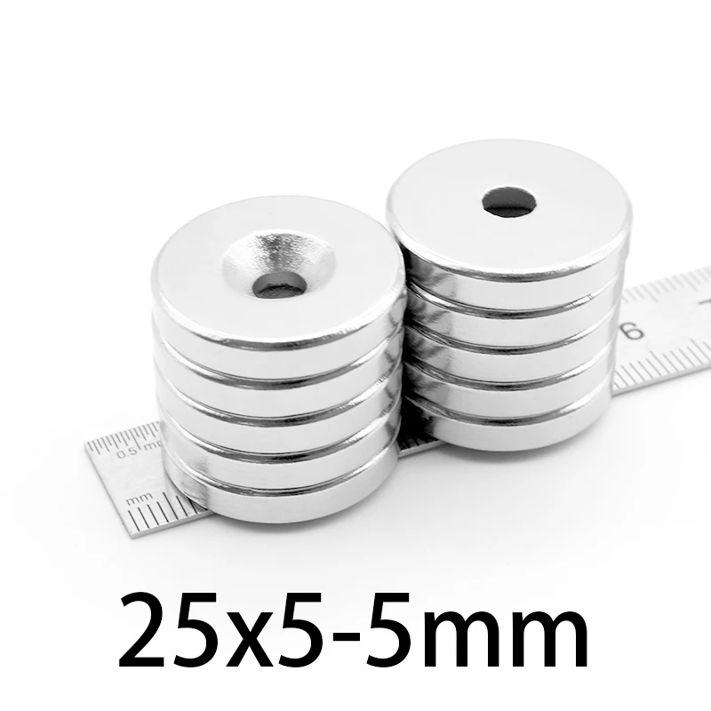 Imanes magnéticos superpotentes de neodimio permanente, 25x5-5mm, 25x5mm, agujero de 5mm, redondos pequeños de 25x5-5mm, 3-30 piezas