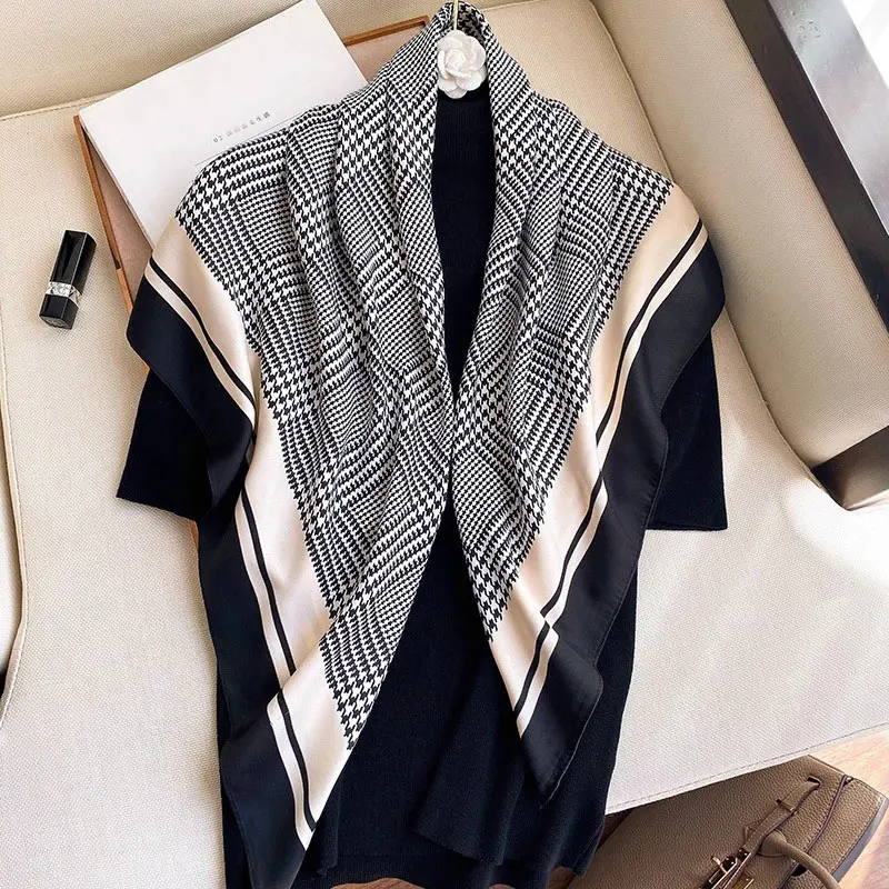 

Square Silk Scarf for Women Kerchief Female 2021 Head Scarves Shwal Wrap Bandana Suit Spring Summer 90*90cm Big Hijab Foulard