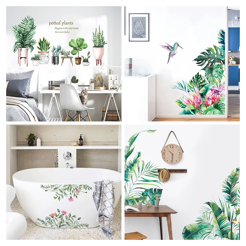 Green Leaves Wall Stickers for Bedroom Living room Dining Kitchen Kids DIY Vinyl Decals Door Murals Home Decor | Дом и сад