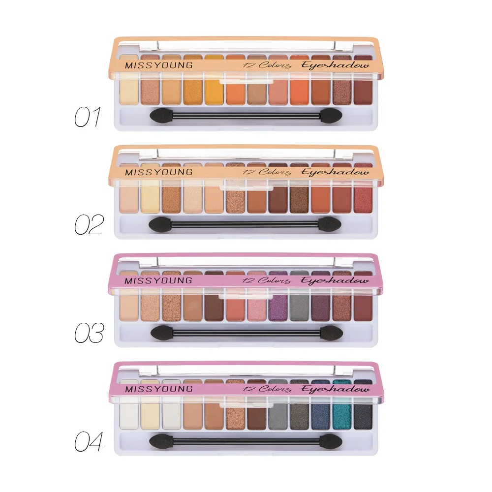Палитра теней для век 12 цветов матовые блестящие тени пигментные дымчатые