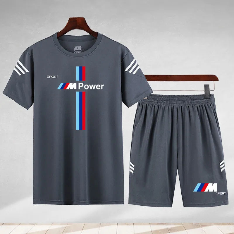 

summerFashion BMW men's casual sportswear outdoor jogging fitness quick-drying short-sleeved T-shirt + shorts two-piece suit