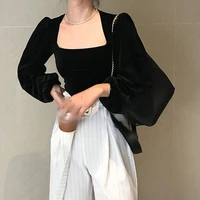 black velvet long sleeve women t shirt autumn elegant mature fashion 2021 casual oversized clothing vintage harajuku tunics top