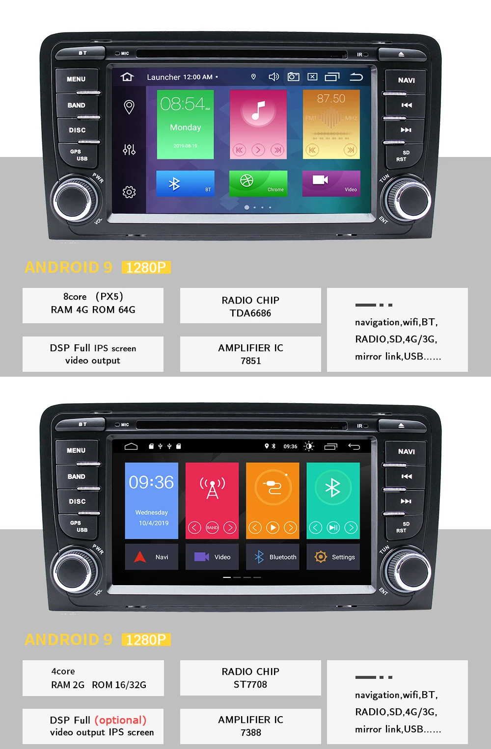 Ips DSP 4 Гб 2din Android 9 автомобильный Радио dvd-плеер для Audi A3 8P S3 2003-2012 RS3 Sportback Мультимедиа Навигация стерео головное устройство
