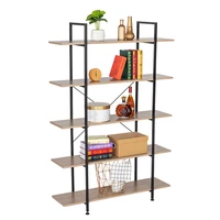 storage rack 5 tier industrial bookcase and book shelves vintage woodmetal bookshelves retro browngray oakus stock