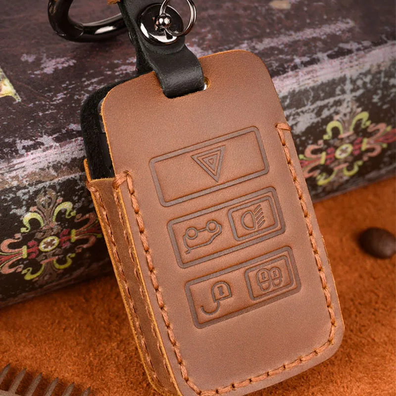 

Genuine Leather Car Key Case Cover for Land Rover LR4 LR2 Discovery Rang Rover Sport Evoque 5 Buttons Smart Fob Protect