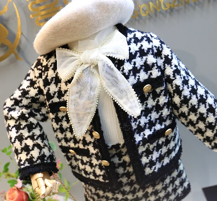 Костюм-двойка детский зимний в клетку теплый кардиган пальто и юбка | Мать