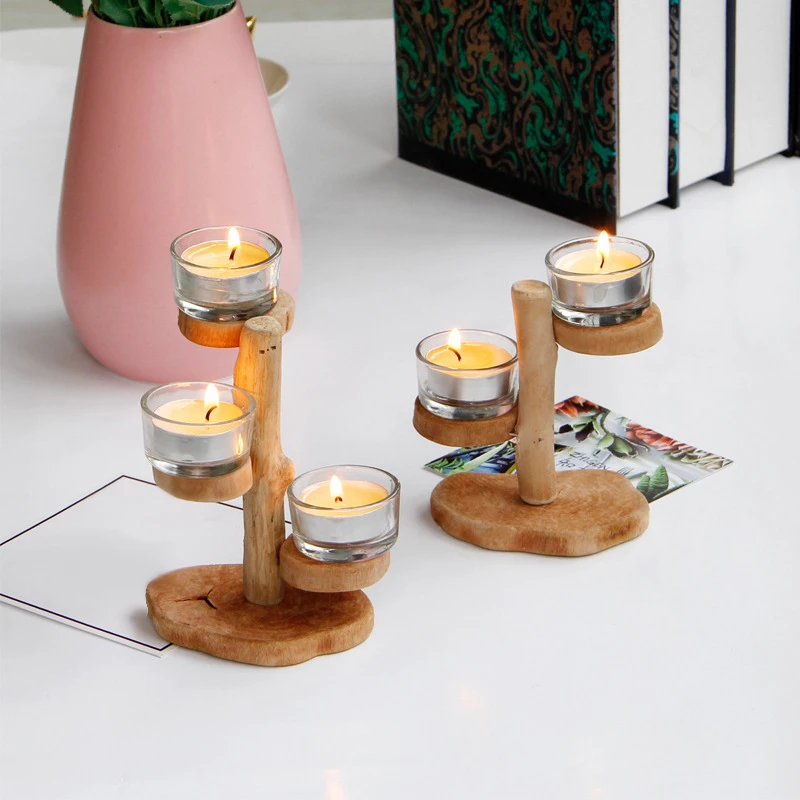 Деревянный подсвечник многостеклянный Подсвечник подставка для украшения дома