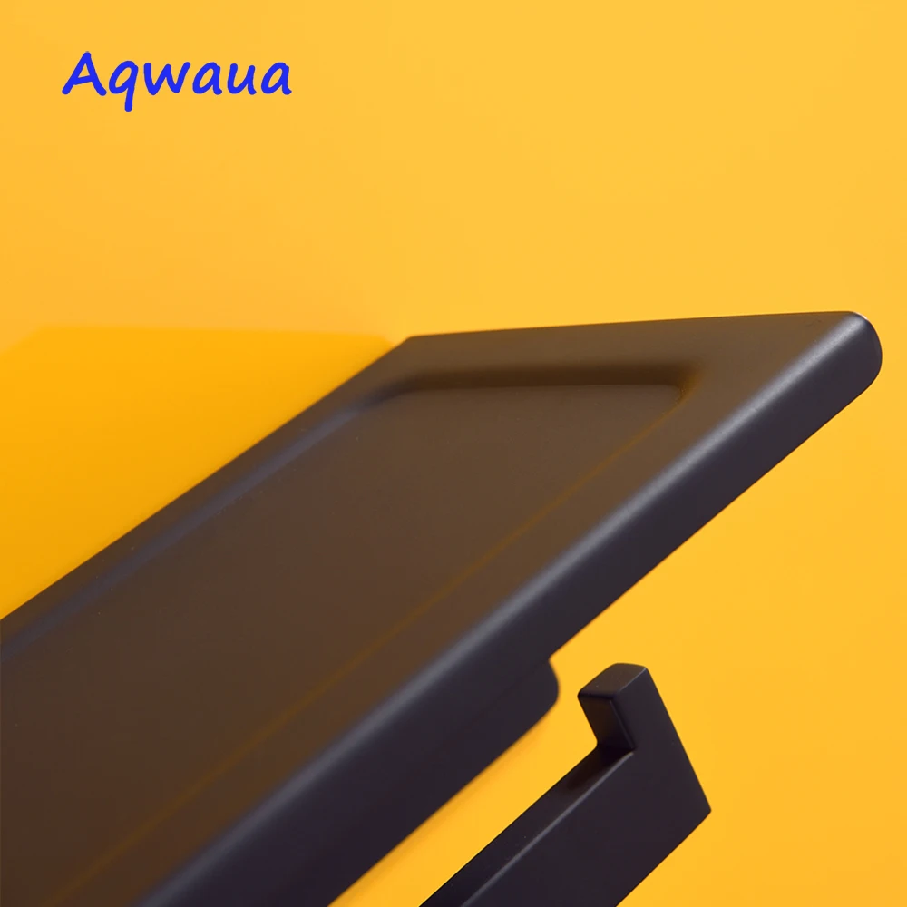 Черный держатель для туалетной бумаги Aqwaua настенный с полкой сотового телефона