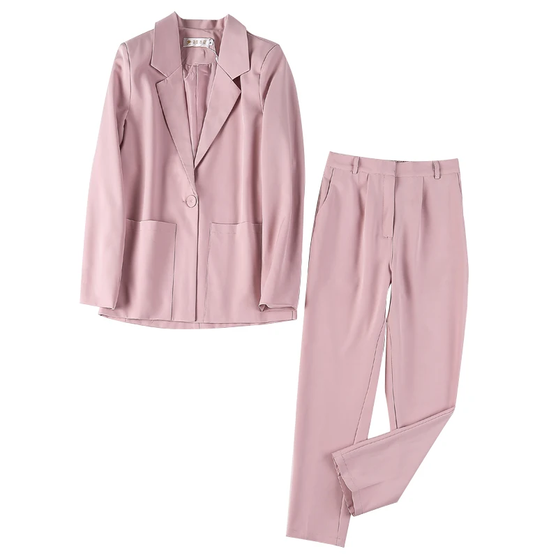 Женский костюм из двух предметов розовый с брюками Женская мода на весну и осень