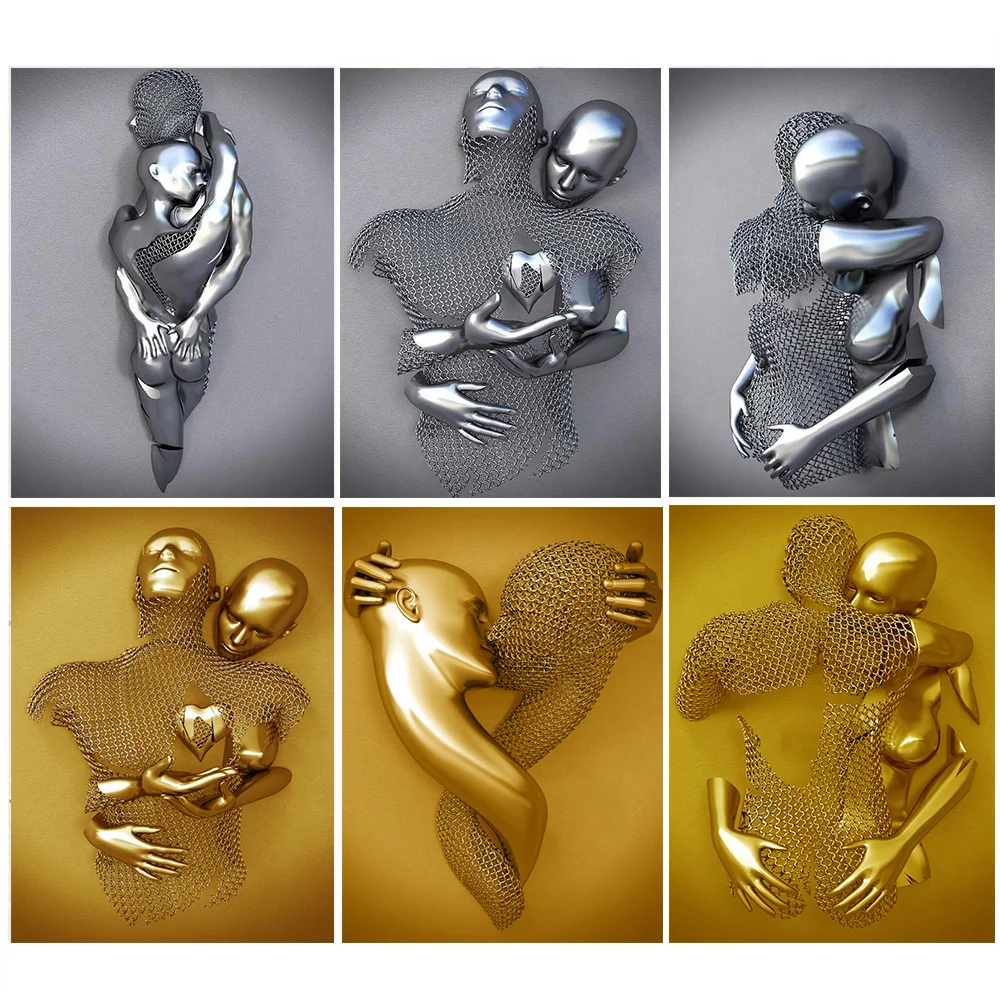 

Metal Portrait Sculpture Painting By Numbers Golden Silver Statue HandPainted Canvas Wall Art Photo For Home Decor DIY Gift