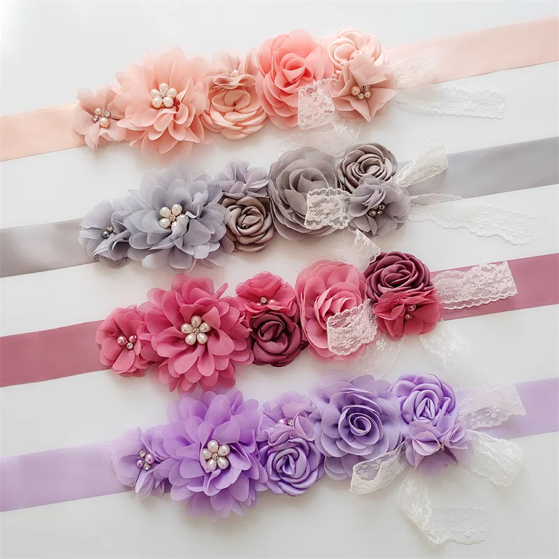 Fashion Flower Belts For Women Wedding Dresses Belt Waistband Girdle Belt Flower Rhinestone Beaded Ribbon Lace Sashes Girl