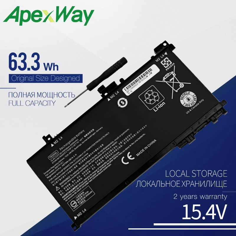 Аккумулятор Apexway TE04XL для ноутбука HP OMEN 15-ax200 15-ax210TX 15-ax235nd 15-ax202na TPN-Q173 905175-2C1 905277-855 |