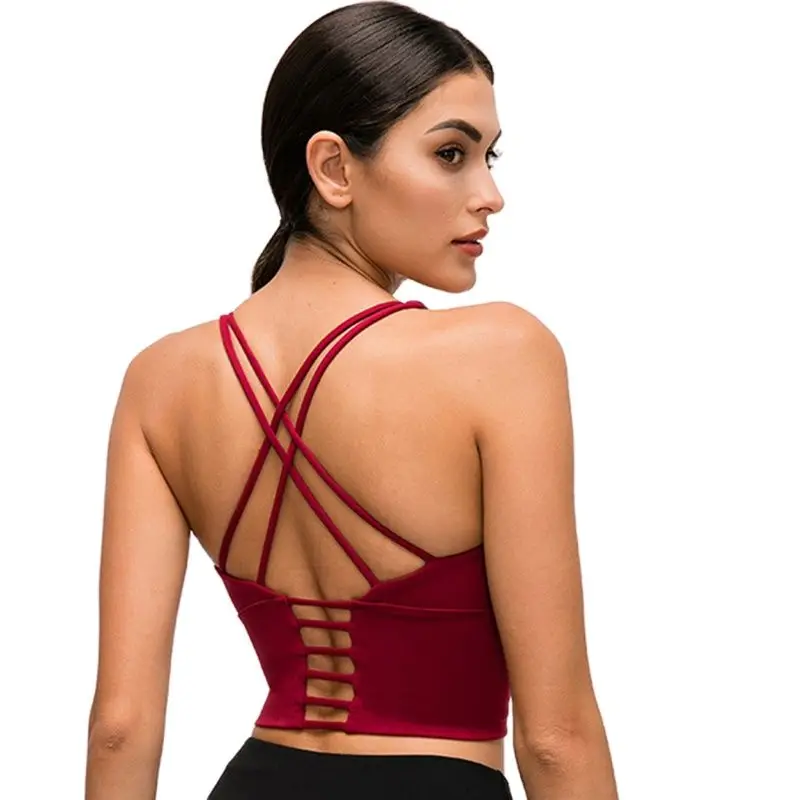 

Criss Cross Sports Bra Woman Underwear Padded Backless Sexy Yoga Crop Tank Tops For Fitness Sportswear Gym Clothings Running