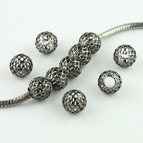 Оптовая продажа 50 шт. модные черные покрытые сеткой бусины с большим отверстием