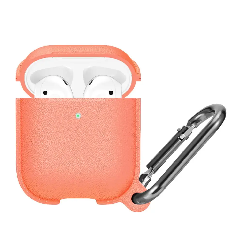 Orange Стиль Litchi Мягкий силиконовый чехол для Airpods 1 2 чехол противоударный полный защитный чехол для Airpods чехол с крючком - Цвет: Orange
