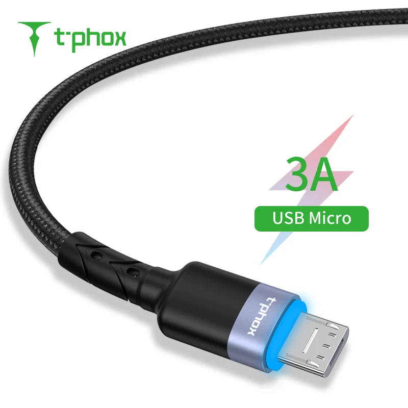 T-phox светодиодный кабель Micro USB 3A Быстрая зарядка и синхронизация данных для samsung huawei Xiaomi LG Andriod кабели для мобильных телефонов