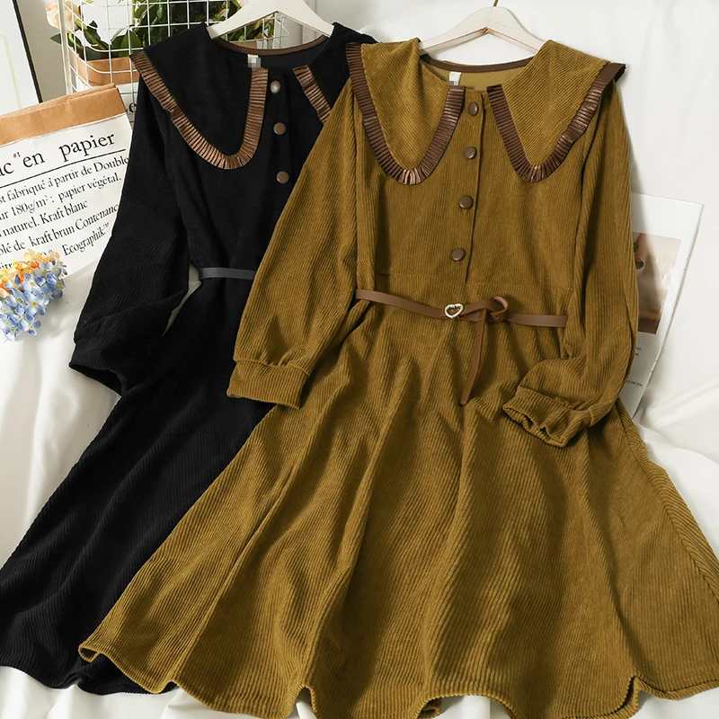 

Женское кружевное вельветовое платье с длинными рукавами и высокой талией