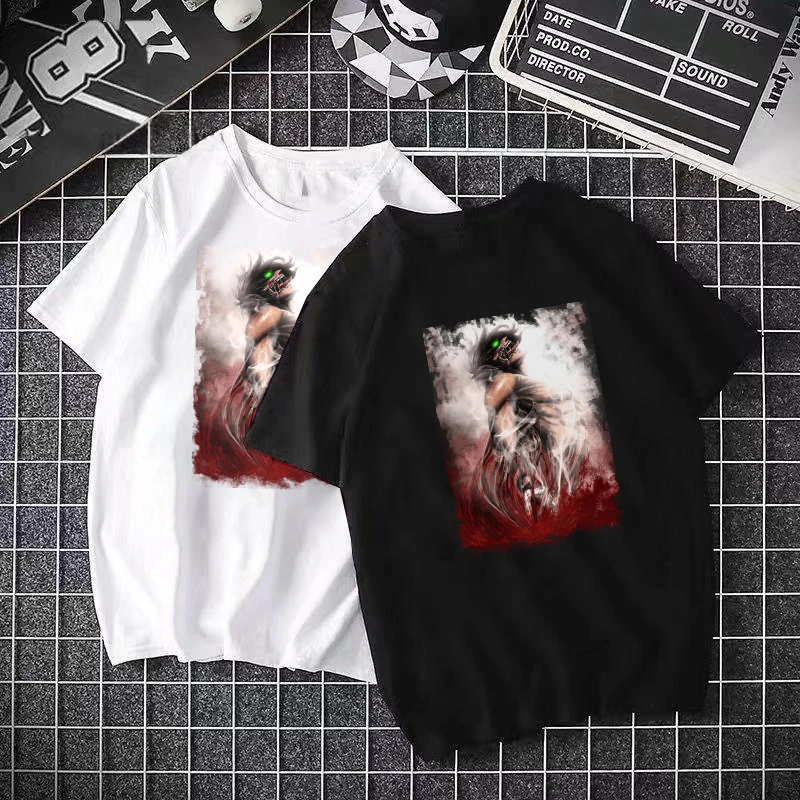 

Футболка с рисунком из аниме «атака на Титанов», летняя модная мужская и женская футболка с рисунком манги для пар, футболки в стиле Харадзю...