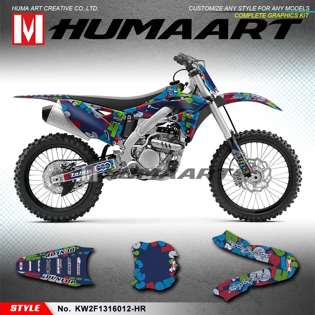 

HUMAART Vinyl Decals MX Sticker Kit Motorcycle Graphics for KX250F KX 250F 2013 2014 2015 2016, Customizable