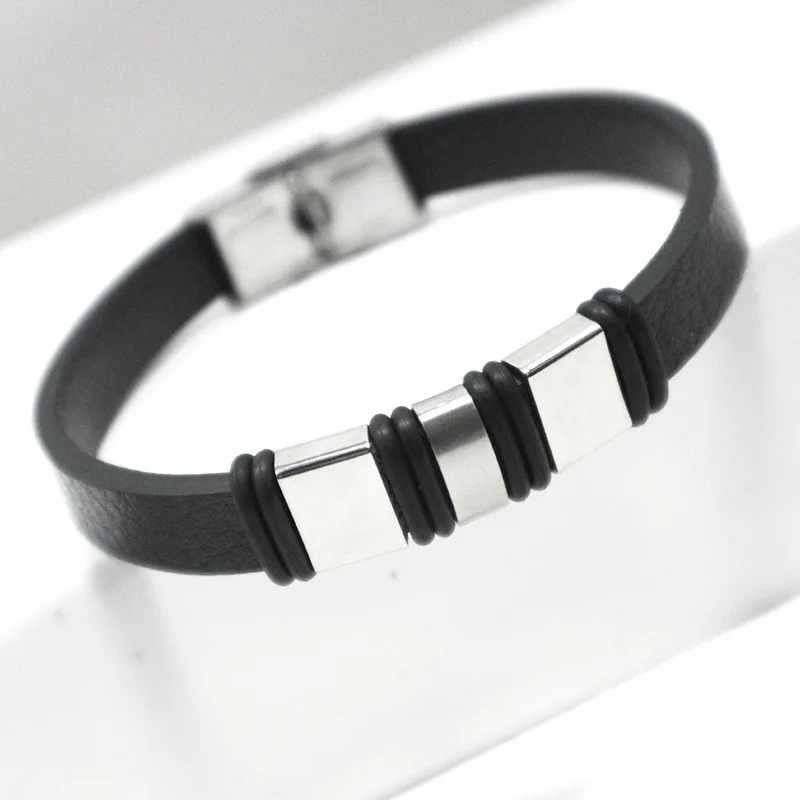 Браслет из кожи и нержавеющей стали с геометрическим рисунком популярной модели