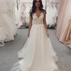 MYYBLE пляжное свадебное платье 2021 Кружевная аппликация Тюль длинное винтажное свадебное платье принцессы с V-образным вырезом Свадебное платье