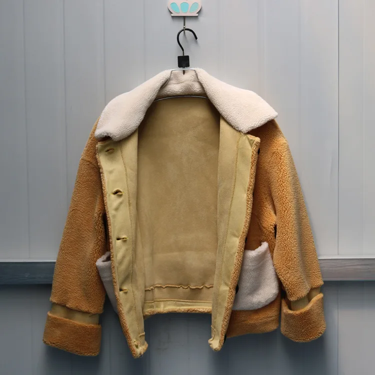 

S/9Xl Womens Winter Autumn Fake Wool Fur Jackets Casual Short Secion Patchwork Man-Made Fur Coats Manteau Fourrure Femme J3051