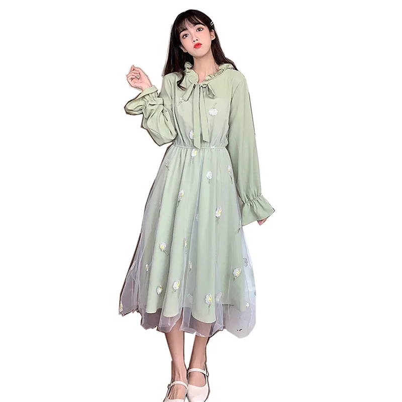 Весенне-осеннее Новое нежное милое платье в стиле мори для студентов тонкое с