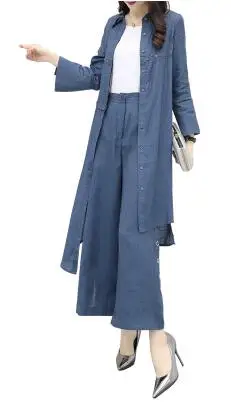 Весенний комплект из двух предметов Асимметричные джинсы топ и брюки с широкими