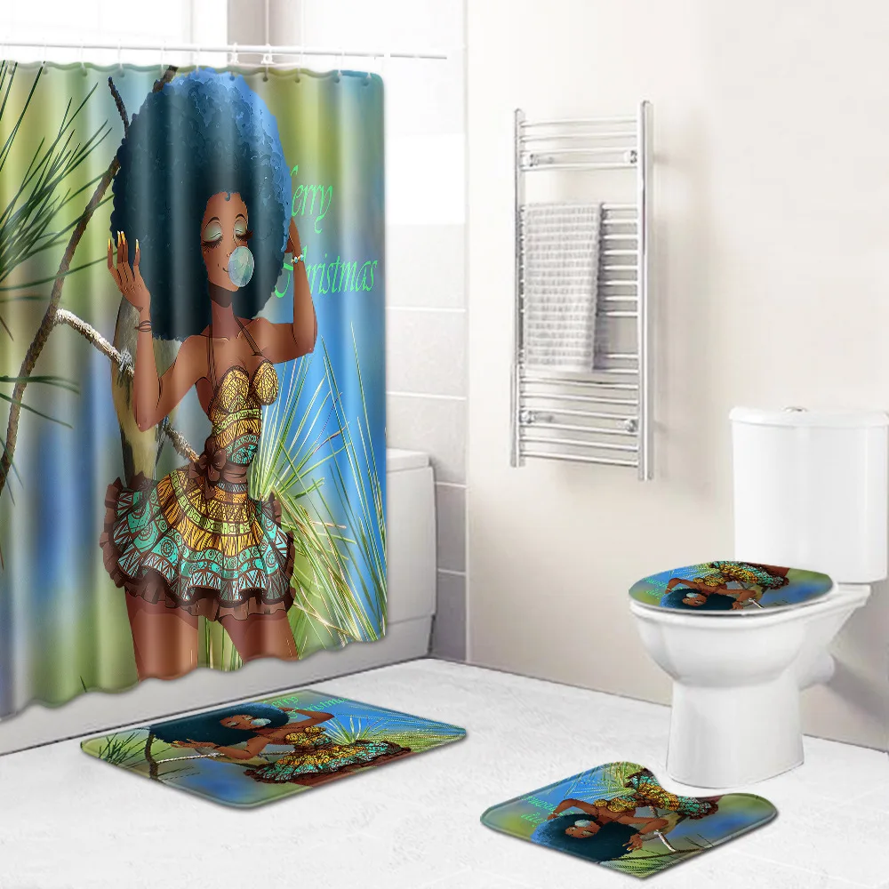Zeegle Toilet Shower Curtain Set Creative Cartoon Anti-slip Bathroom Foot Rug Decoration Floor Mat Water Absorption | Дом и сад
