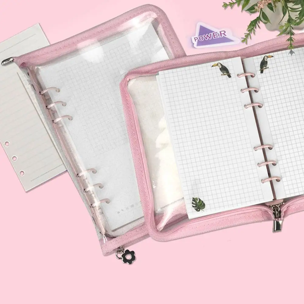 A5 A6 6 Hole Binder Glitter Zipper PVC Loose-Leaf Notebook Diary Clips Cover Korean Journal Stationery Office School Suppli C3D8 |