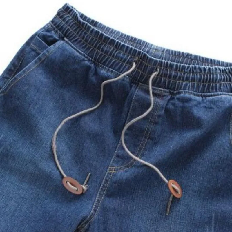 Summer Mens Denim Drawstring Waist Slim Fit Joggers Trousers Full Length Pants Washed Sweatpants Loose Casual Motor Jeans | Мужская