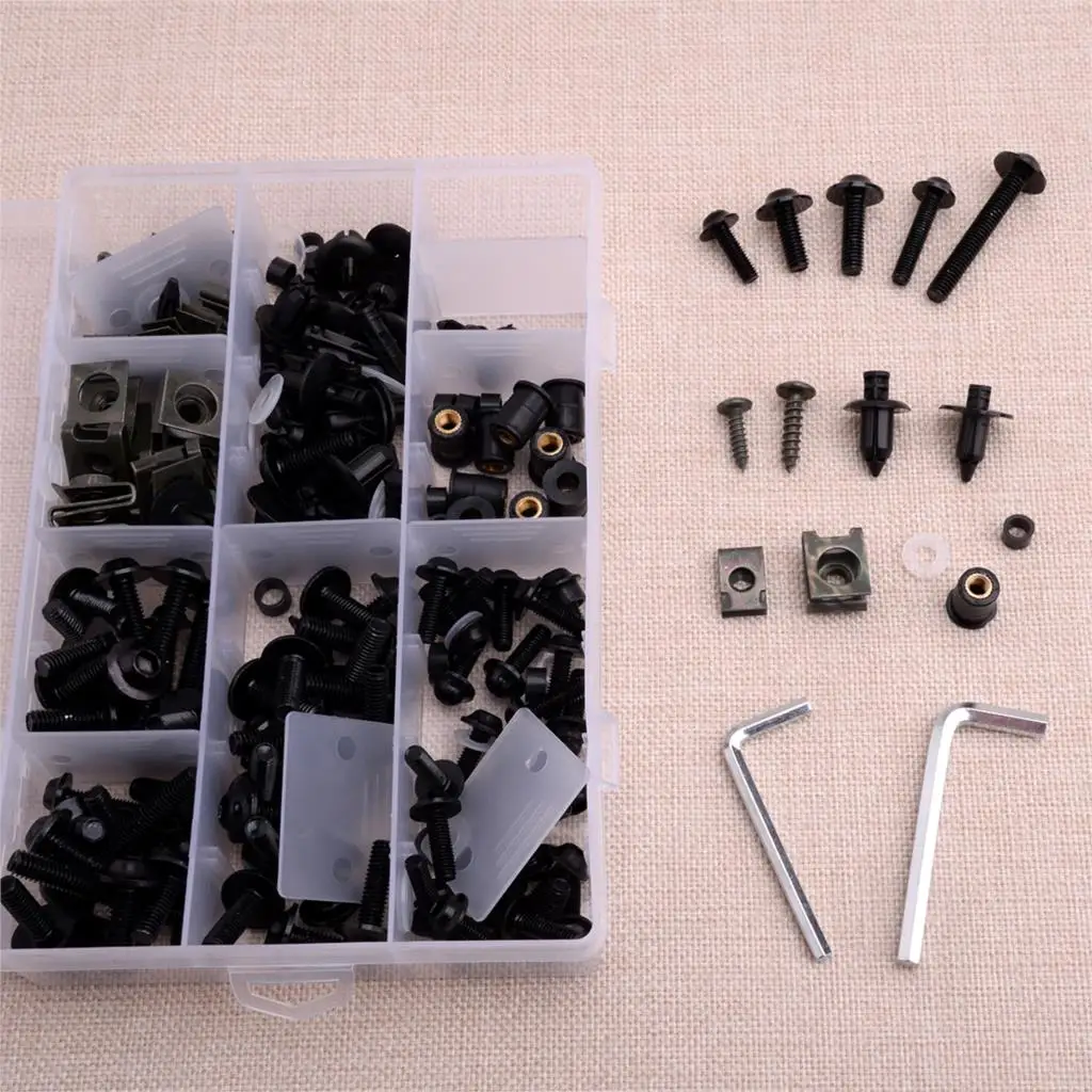 

223 шт. Универсальный черный алюминиевый мотоцикл Sportbike ветровое стекло обтекатель Болты Комплект крепежные зажимы винты аксессуары