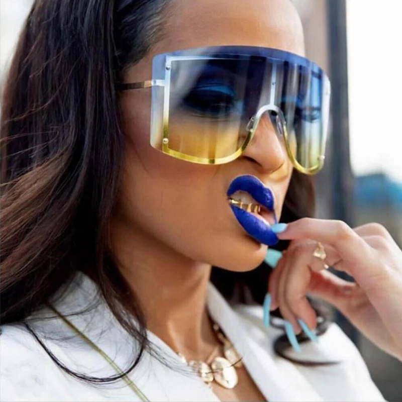 

Frameless Fashion Sunglasses Large Frame Square Sunglasses Female Luxury Brand Designer Luxury Sunglasses Riding Eyeglasses