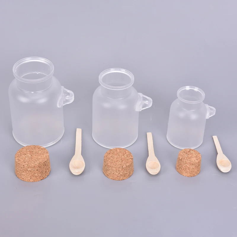 

1 Pcs 100g/200g/300g Empty Bath Salt Bottle Plastic Matte Cork Jar Women Mask Facial Container Refillable Bottle With Wood Spoon